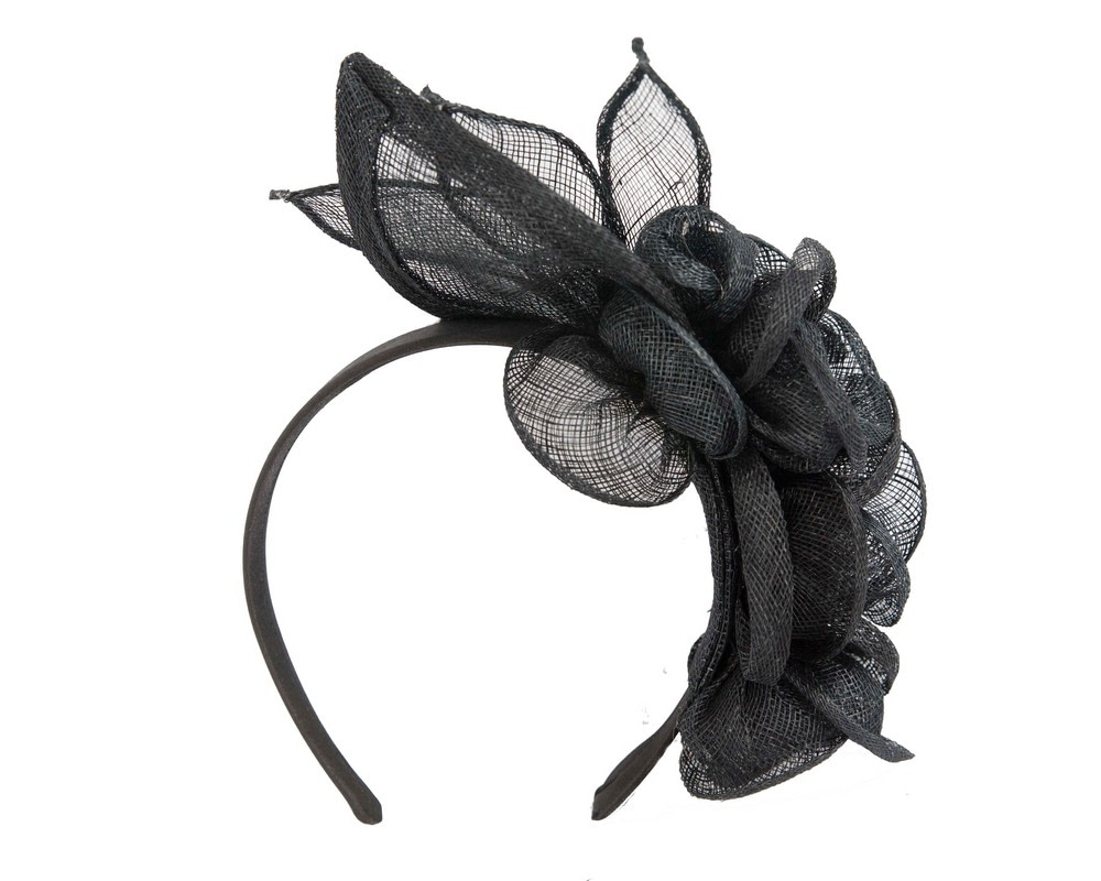 Large black sinamay flower fascinator by Max Alexander - Hats From OZ UK Large black sinamay flower fascinator by Max Alexander - Image 4