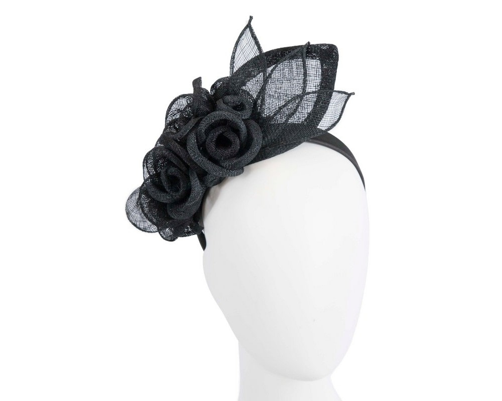 Large black sinamay flower fascinator by Max Alexander - Hats From OZ UK