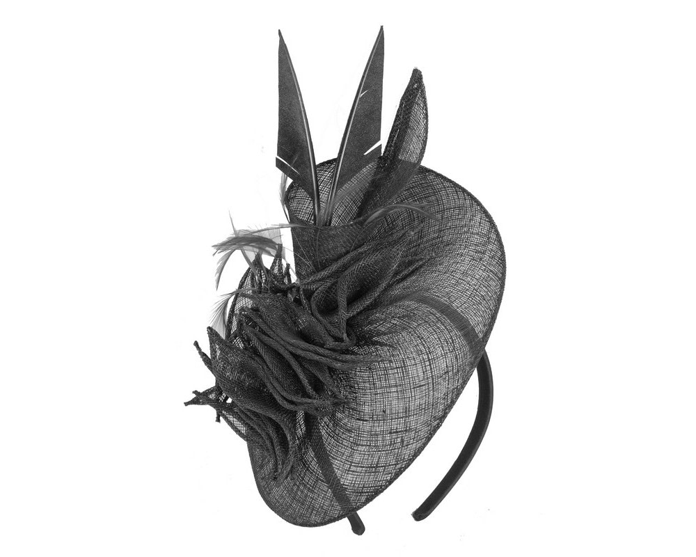Black sinamay racing fascinator by Max Alexander - Hats From OZ UK Black sinamay racing fascinator by Max Alexander - Image 2