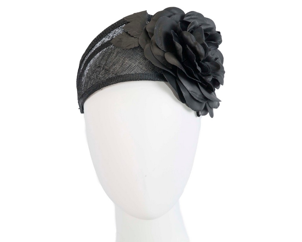 Wide black leather rose headband fascinator by Max Alexander - Hats From OZ UK
