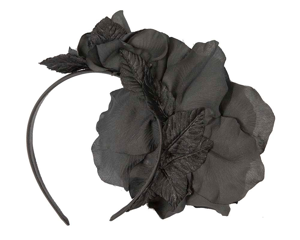 Large black flower fascinator headband by Max Alexander - Hats From OZ UK Large black flower fascinator headband by Max Alexander - Image 4