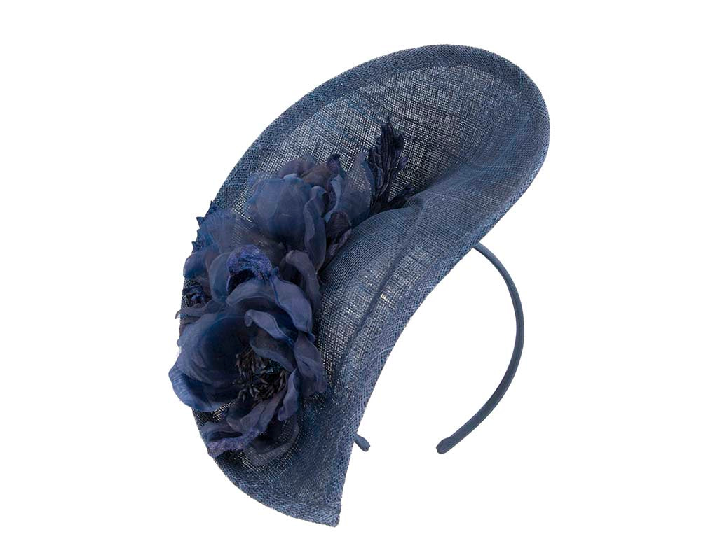 Large navy flower fascinator by Max Alexander - Hats From OZ UK Large navy flower fascinator by Max Alexander - Image 2