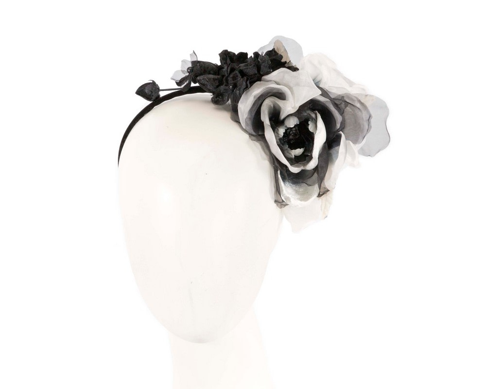 Black & white flower headband fascinator by Max Alexander - Hats From OZ UK