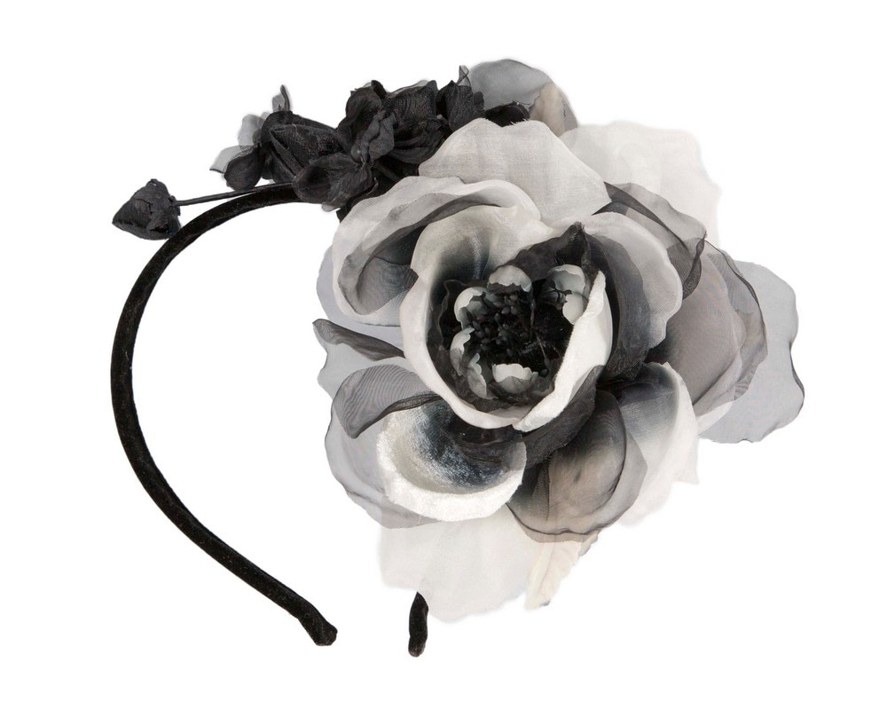 Black & white flower headband fascinator by Max Alexander - Hats From OZ UK Black & white flower headband fascinator by Max Alexander - Image 2