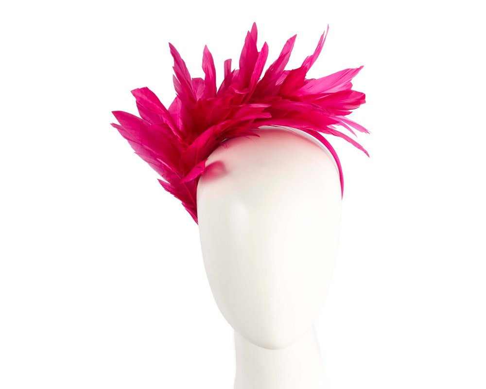Fuchsia feather fascinator headband by Max Alexander - Hats From OZ UK | MA893F Fuchsia feather fascinator headband by Max Alexander - Hats From OZ UK