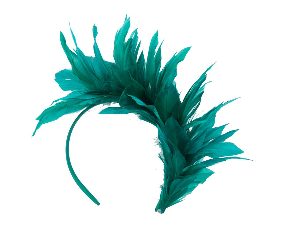 Teal feather fascinator headband by Max Alexander - Hats From OZ UK Teal feather fascinator headband by Max Alexander - Image 4