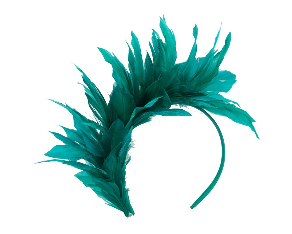 Teal feather fascinator headband by Max Alexander - Hats From OZ UK Teal feather fascinator headband by Max Alexander - Image 2