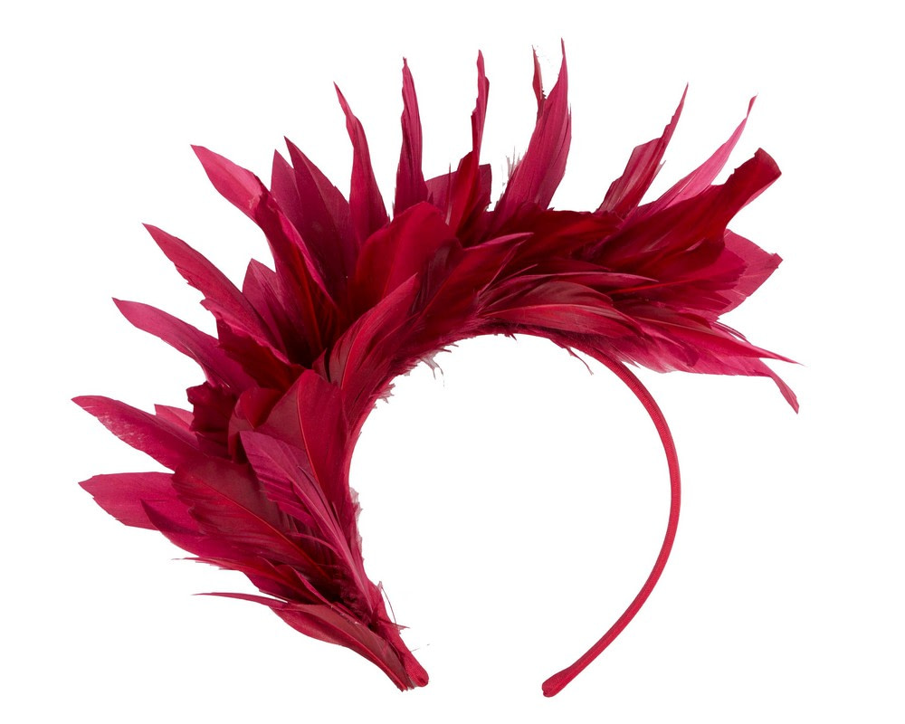 Burgundy wine feather fascinator headband by Max Alexander - Hats From OZ UK Burgundy wine feather fascinator headband by Max Alexander - Image 2