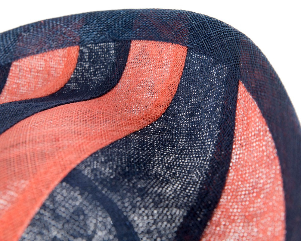 Unique Navy & Coral stripy fascinator by Max Alexander - Hats From OZ UK Unique Navy & Coral stripy fascinator by Max Alexander - Image 3