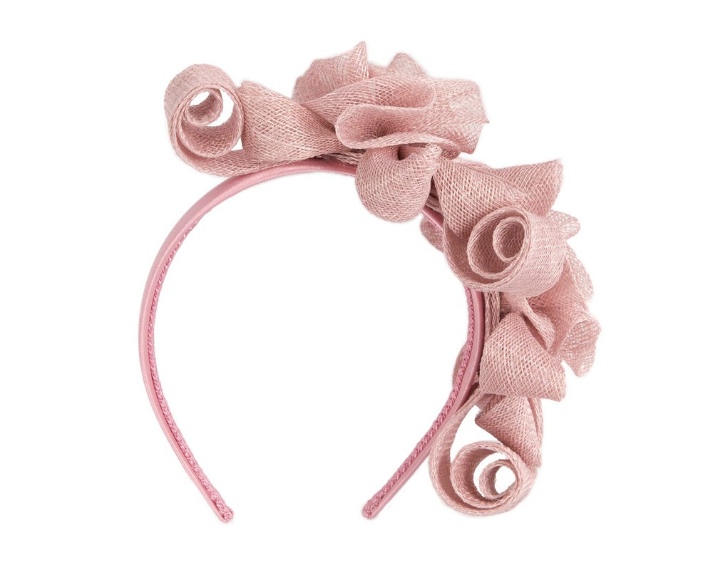 Dusty pink curly sinamay fascinator by Max Alexander - Hats From OZ UK Dusty pink curly sinamay fascinator by Max Alexander - Image 2