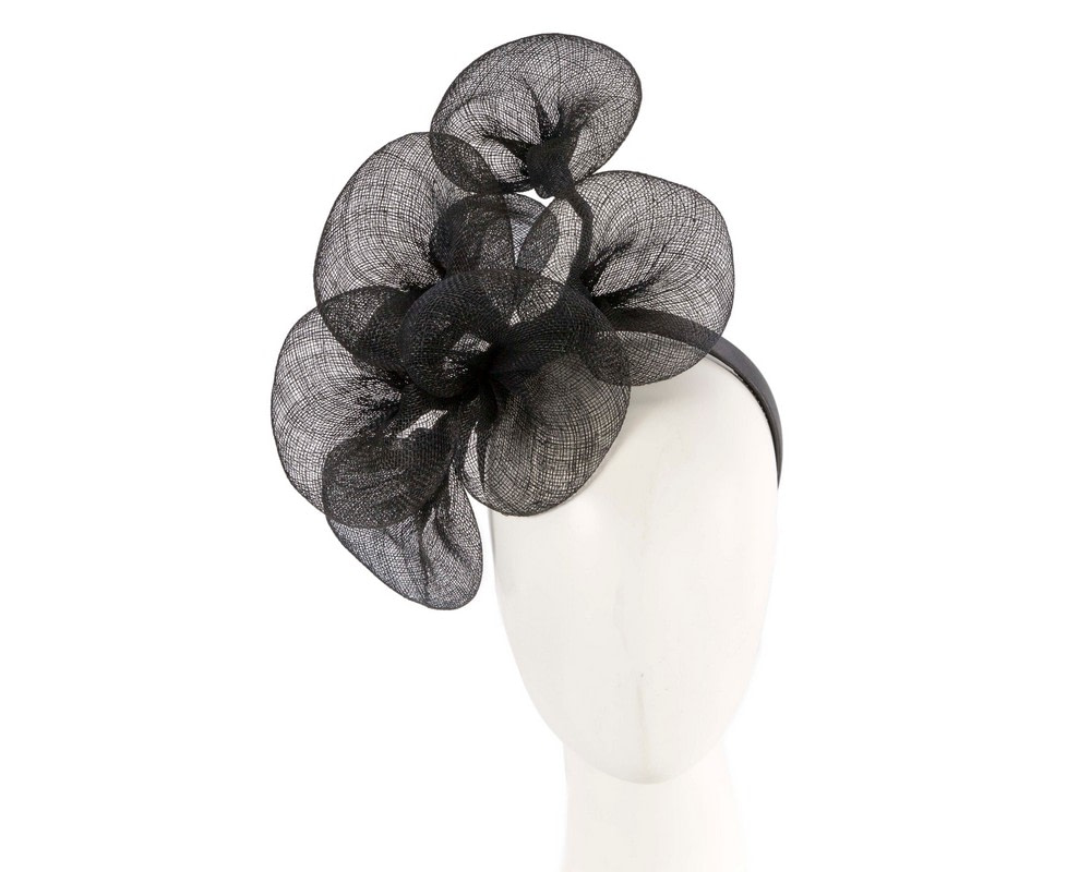 Large black sinamay flower fascinator by Max Alexander MA918 - Hats From OZ UK | MA918B Large black sinamay flower fascinator by Max Alexander MA918 - Hats From OZ UK