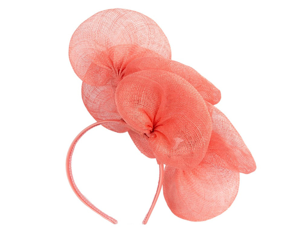 Large coral sinamay flower fascinator by Max Alexander - Hats From OZ UK Large coral sinamay flower fascinator by Max Alexander - Image 4