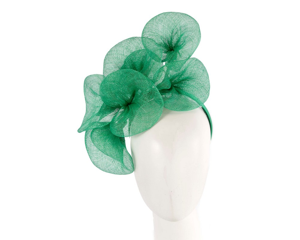 Large green sinamay flower fascinator by Max Alexander - Hats From OZ UK | MA918GRN Large green sinamay flower fascinator by Max Alexander - Hats From OZ UK