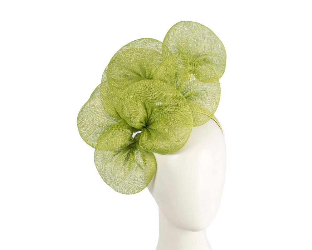 Large lime green sinamay flower fascinator by Max Alexander - Hats From OZ UK | MA918LM Large lime green sinamay flower fascinator by Max Alexander - Hats From OZ UK