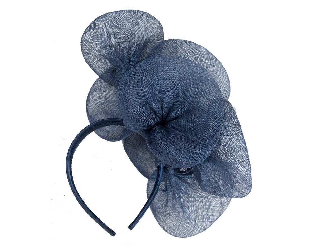 Large navy sinamay flower fascinator by Max Alexander - Hats From OZ UK Large navy sinamay flower fascinator by Max Alexander - Image 4