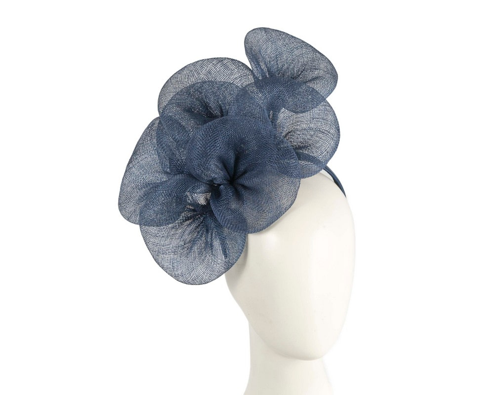 Large navy sinamay flower fascinator by Max Alexander - Hats From OZ UK | MA918N Large navy sinamay flower fascinator by Max Alexander - Hats From OZ UK