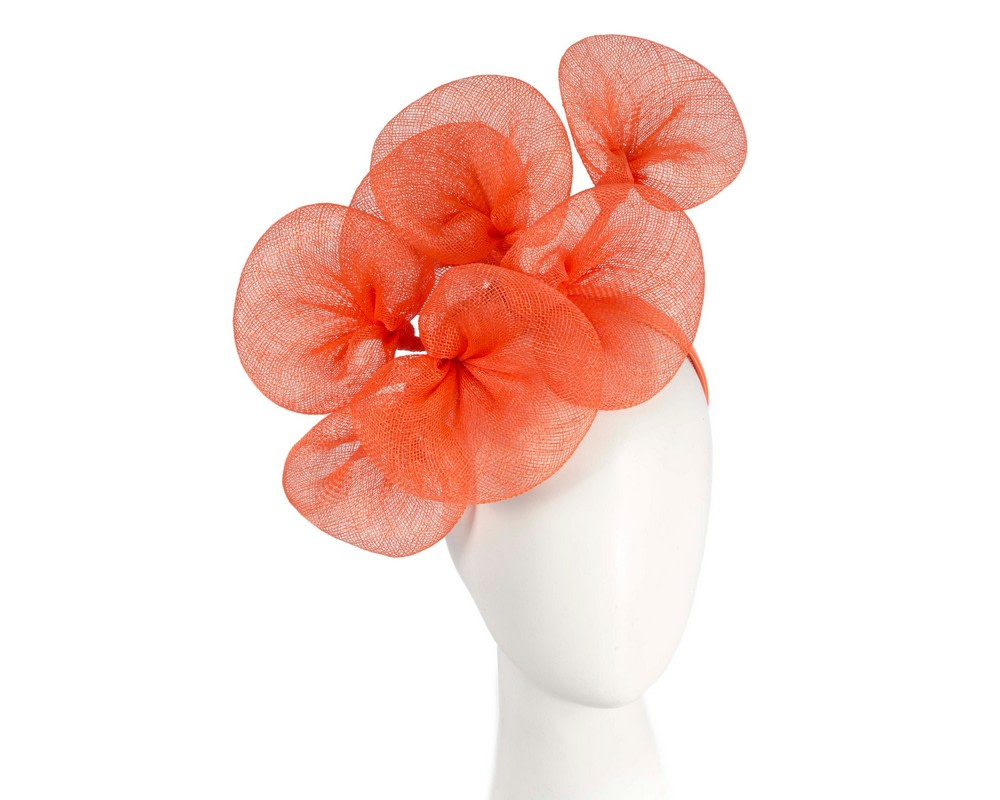Large orange sinamay flower fascinator by Max Alexander MA918 - Hats From OZ UK | MA918OR Large orange sinamay flower fascinator by Max Alexander MA918 - Hats From OZ UK
