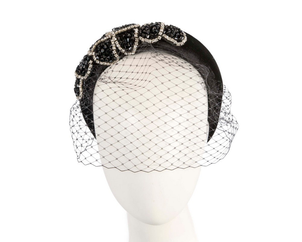 Black headband with face veil by Max Alexander - Hats From OZ UK