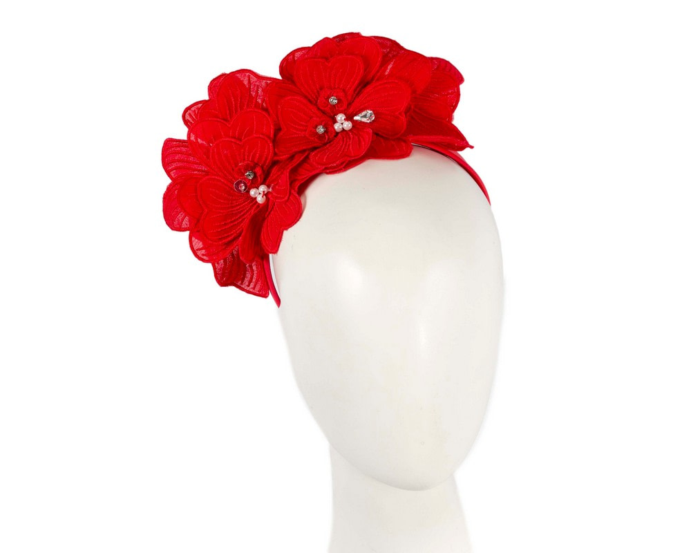 Red lace flower fasinator - Hats From OZ UK