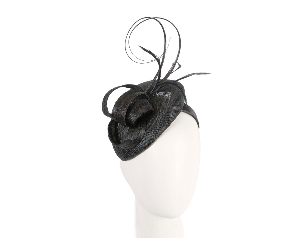 BLack sinamay pillbox fascinator by Max Alexander - Hats From OZ UK | MA936B BLack sinamay pillbox fascinator by Max Alexander - Hats From OZ UK