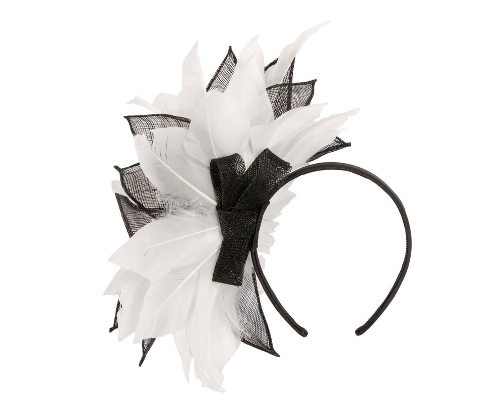 Black & White feathers flower fascinator by Max Alexander - Hats From OZ UK Black & White feathers flower fascinator by Max Alexander - Image 4