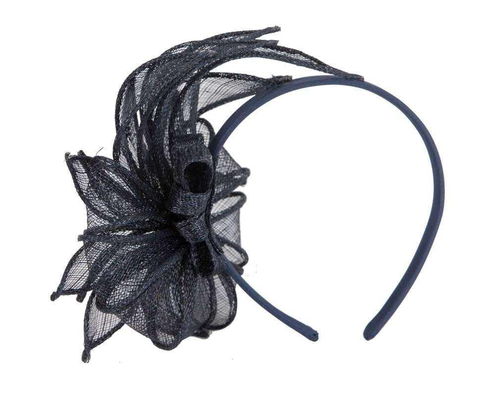 Navy sinamay flower fascinator by Max Alexander - Hats From OZ UK Navy sinamay flower fascinator by Max Alexander - Image 4