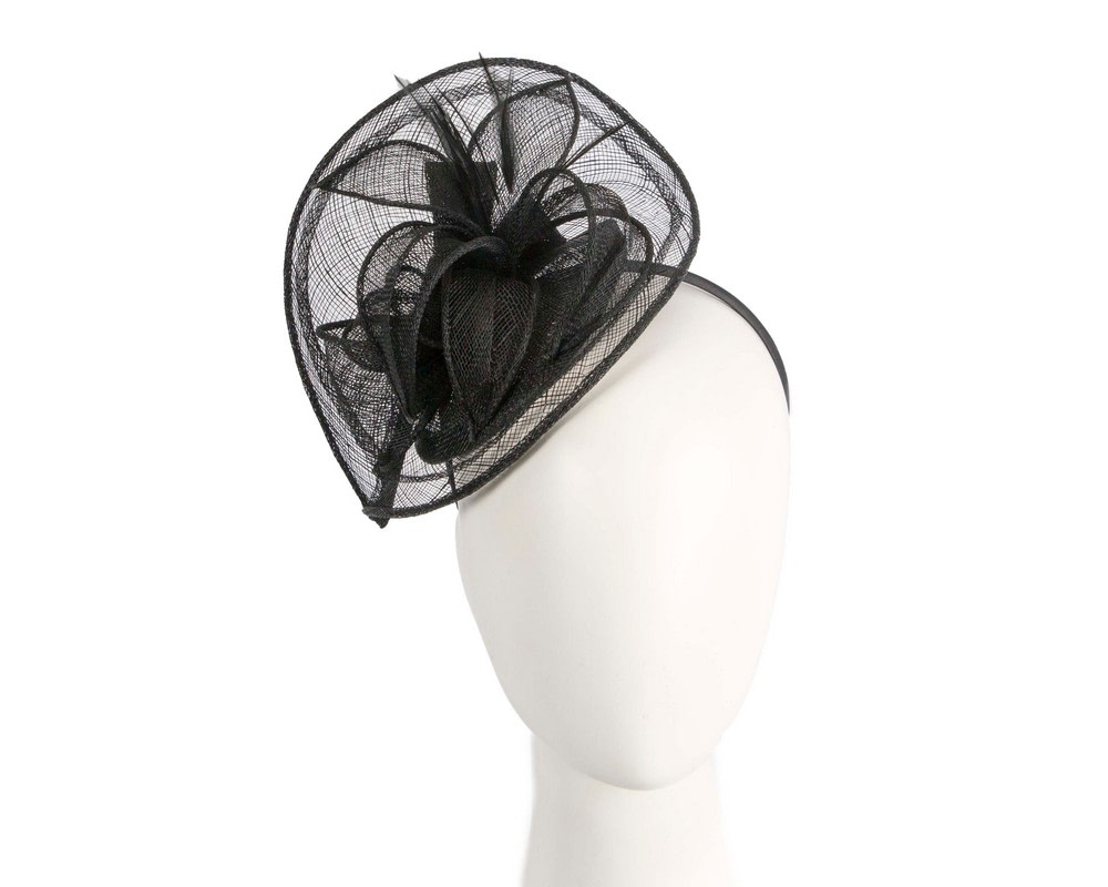 Black sinamay racing fascinator by Max Alexander - Hats From OZ UK | MA954B Black sinamay racing fascinator by Max Alexander - Hats From OZ UK