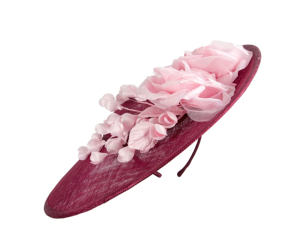 Large wine & pink sinamay fascinator hat with flowers by Max Alexander - Hats From OZ UK Large wine & pink sinamay fascinator hat with flowers by Max Alexander - Image 6