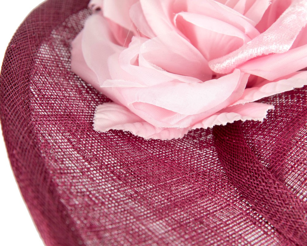 Large wine & pink sinamay fascinator hat with flowers by Max Alexander - Hats From OZ UK Large wine & pink sinamay fascinator hat with flowers by Max Alexander - Image 5