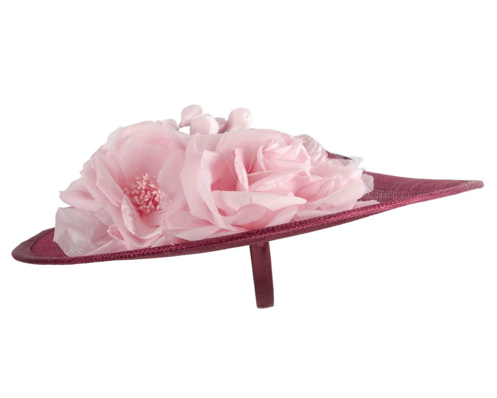 Large wine & pink sinamay fascinator hat with flowers by Max Alexander - Hats From OZ UK Large wine & pink sinamay fascinator hat with flowers by Max Alexander - Image 4