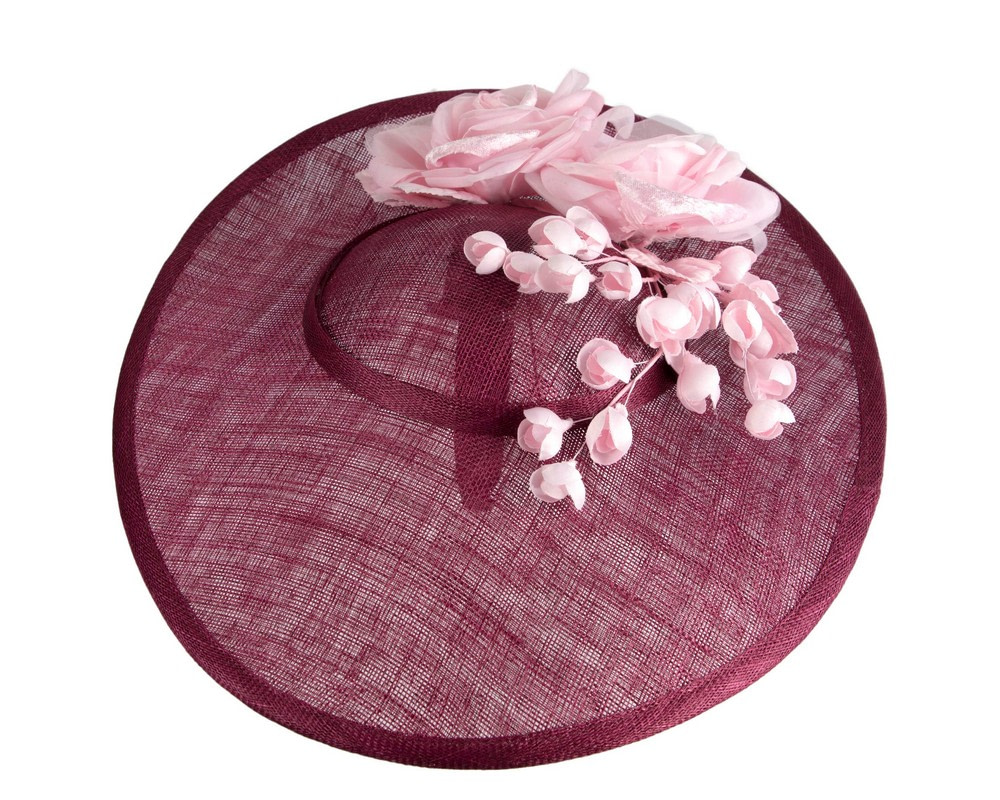 Large wine & pink sinamay fascinator hat with flowers by Max Alexander - Hats From OZ UK Large wine & pink sinamay fascinator hat with flowers by Max Alexander - Image 3