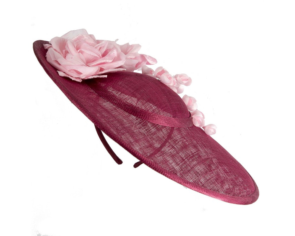 Large wine & pink sinamay fascinator hat with flowers by Max Alexander - Hats From OZ UK Large wine & pink sinamay fascinator hat with flowers by Max Alexander - Image 2