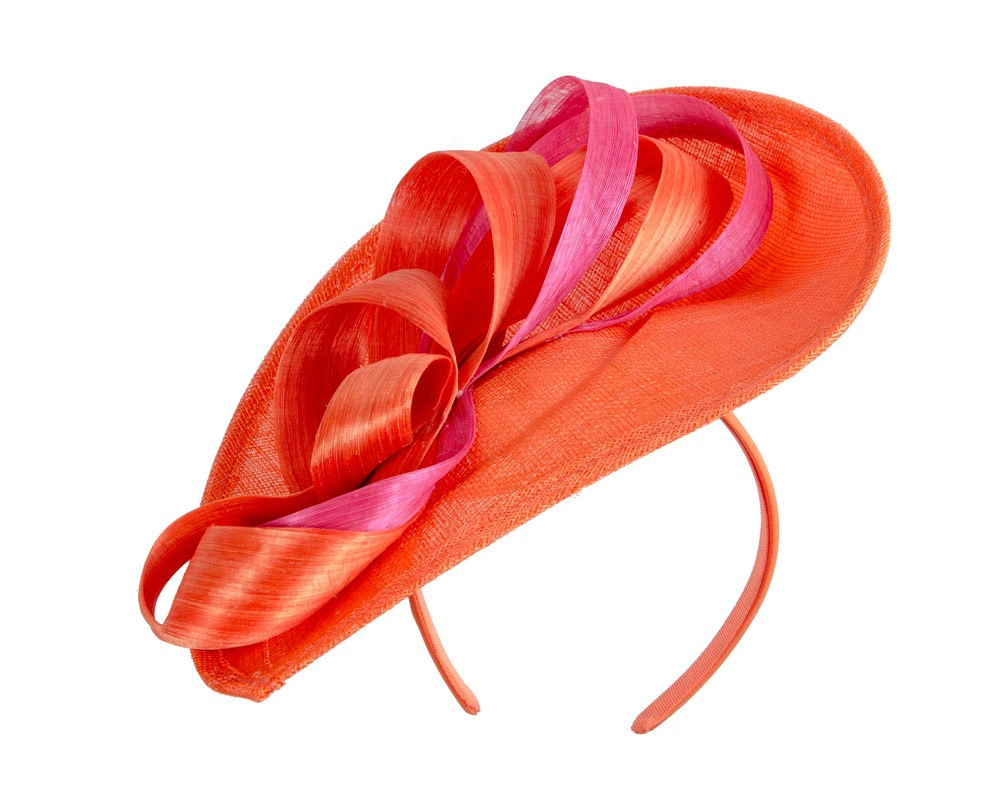 Large orange & fuchsia sinamay fascinator by Max Alexander - Image 2