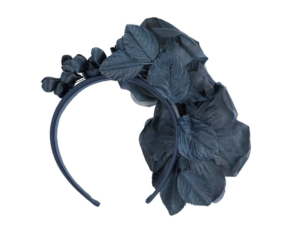 Large navy flower fascinator headband by Max Alexander - Hats From OZ UK Large navy flower fascinator headband by Max Alexander - Image 4
