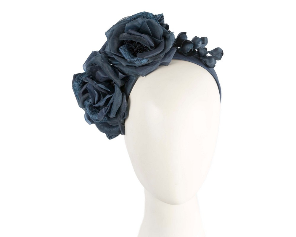 Large navy flower fascinator headband by Max Alexander - Hats From OZ UK