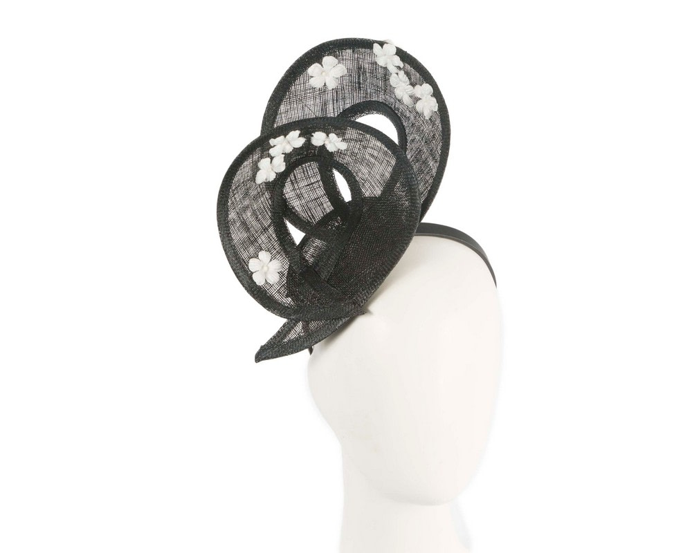 Exquisite black & cream sinamay fascinator by Max Alexander - Hats From OZ UK | MA964BC Exquisite black & cream sinamay fascinator by Max Alexander - Hats From OZ UK