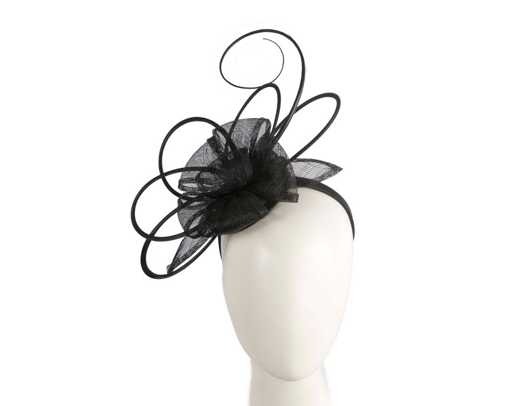 Unique black sinamay fascinator by Max Alexander - Hats From OZ UK | MA970B Unique black sinamay fascinator by Max Alexander - Hats From OZ UK