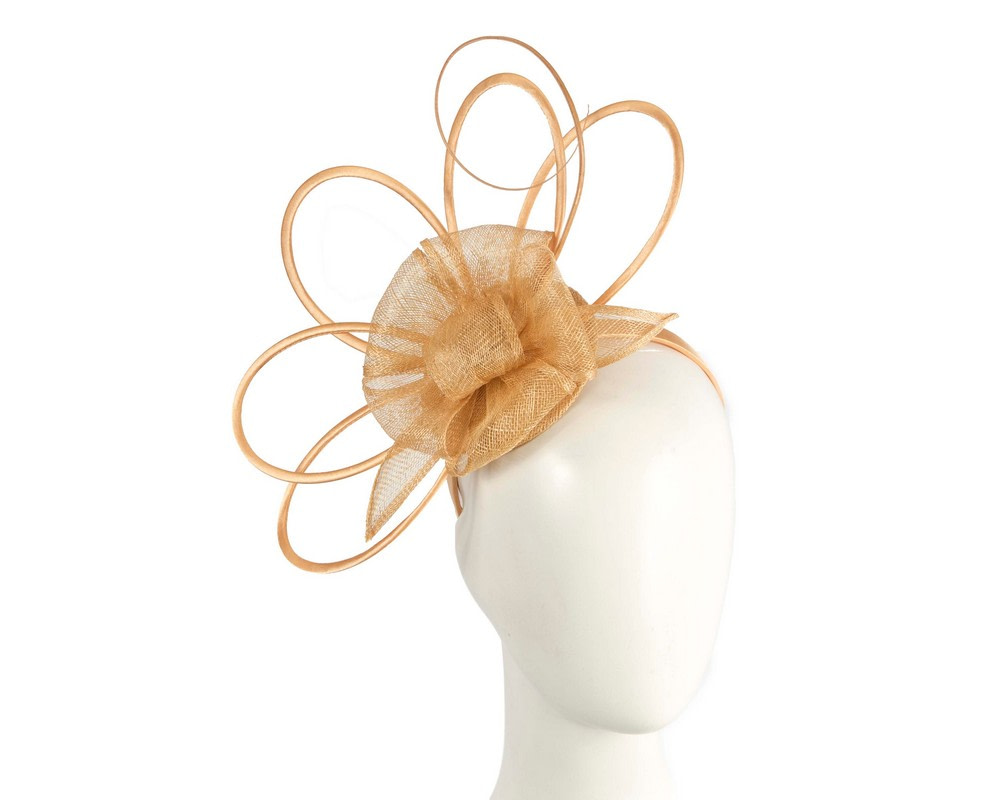 Unique gold sinamay fascinator by Max Alexander - Hats From OZ UK | MA970GLD Unique gold sinamay fascinator by Max Alexander - Hats From OZ UK