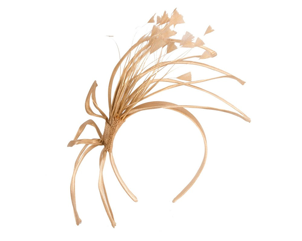 Thin outline gold fascinator with feathers - Hats From OZ UK Thin outline gold fascinator with feathers - Image 2