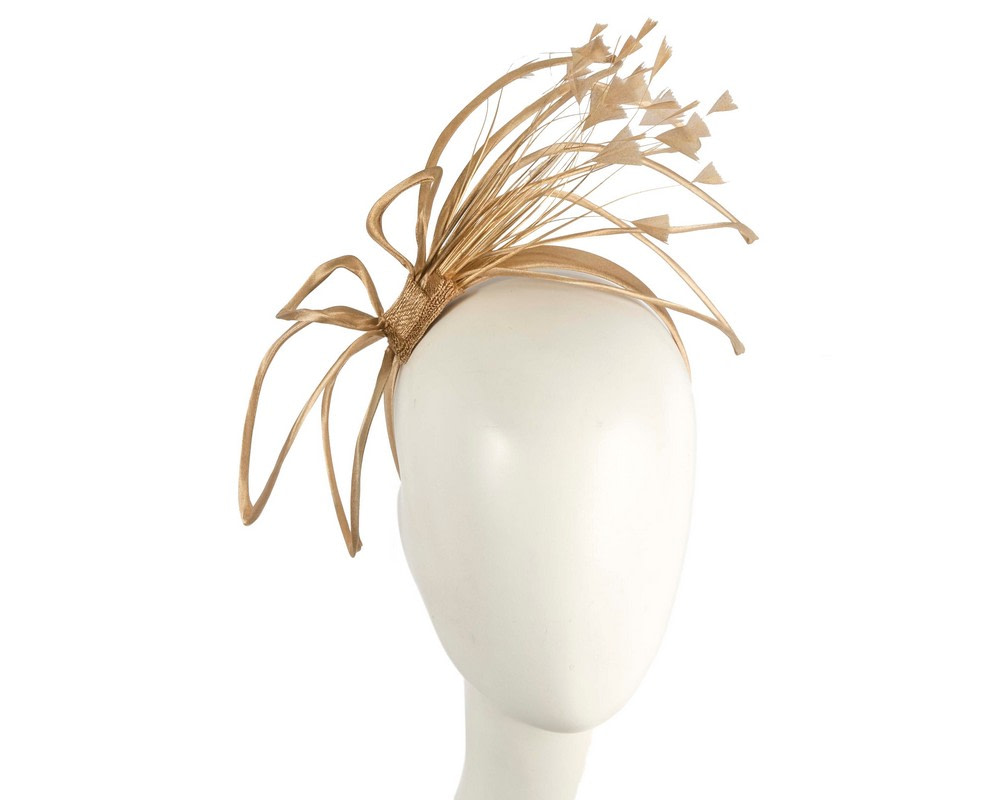 Thin outline gold fascinator with feathers - Hats From OZ UK