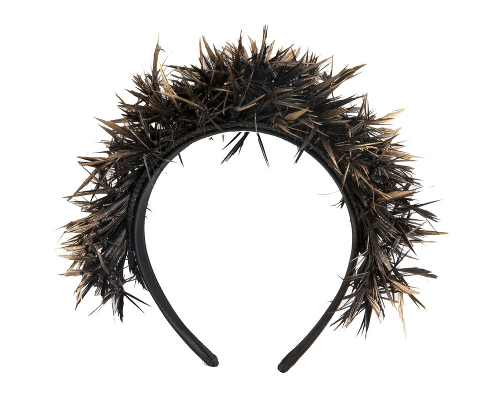Black & gold pointy feathers fascinator by Max Alexander - Hats From OZ UK Black & gold pointy feathers fascinator by Max Alexander - Image 2