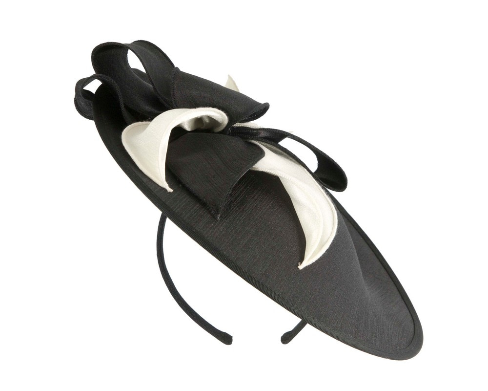 Black & Cream shantung fascinator by Max Alexander - Hats From OZ UK Black & Cream shantung fascinator by Max Alexander - Image 2