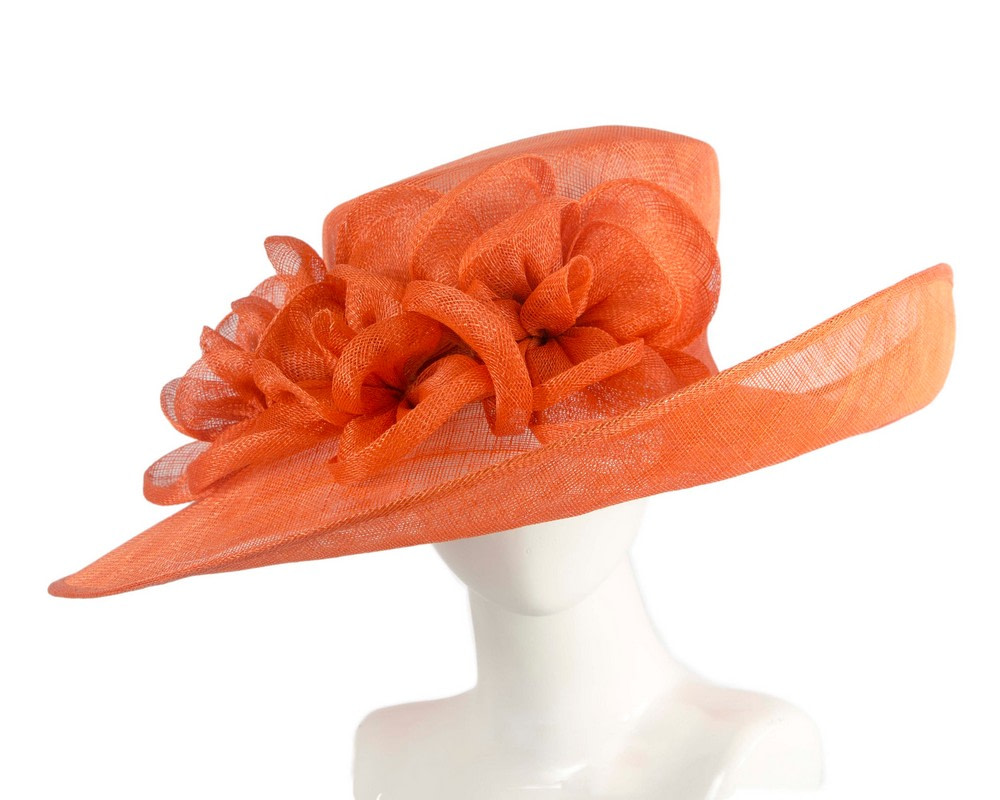 Orange wide brim sinamay fashion hat by Max Alexander - Hats From OZ UK