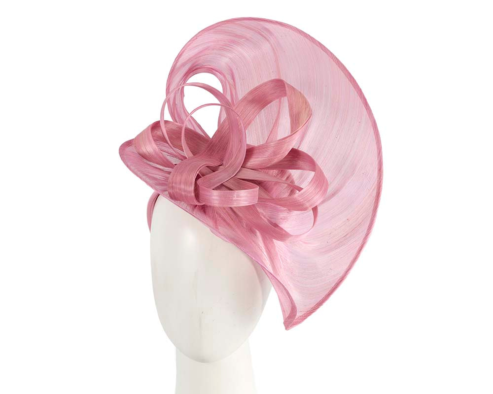 Large dusty pink silk abaca heart fascinator - Hats From OZ UK
