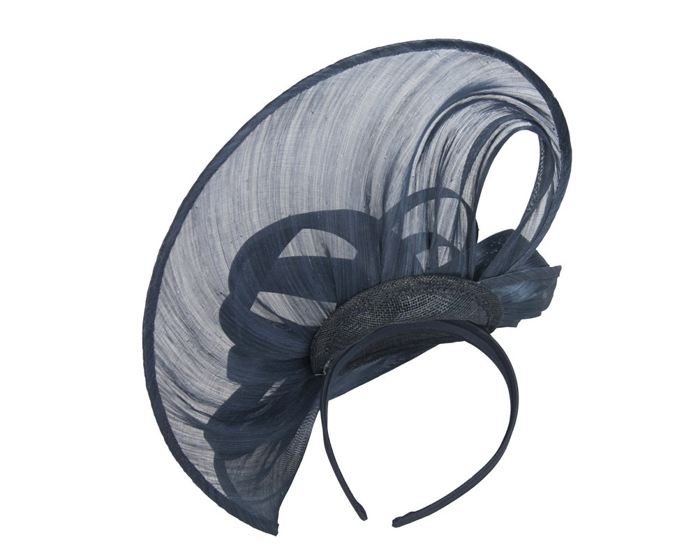 Large navy silk abaca heart fascinator - Hats From OZ UK Large navy silk abaca heart fascinator - Image 3