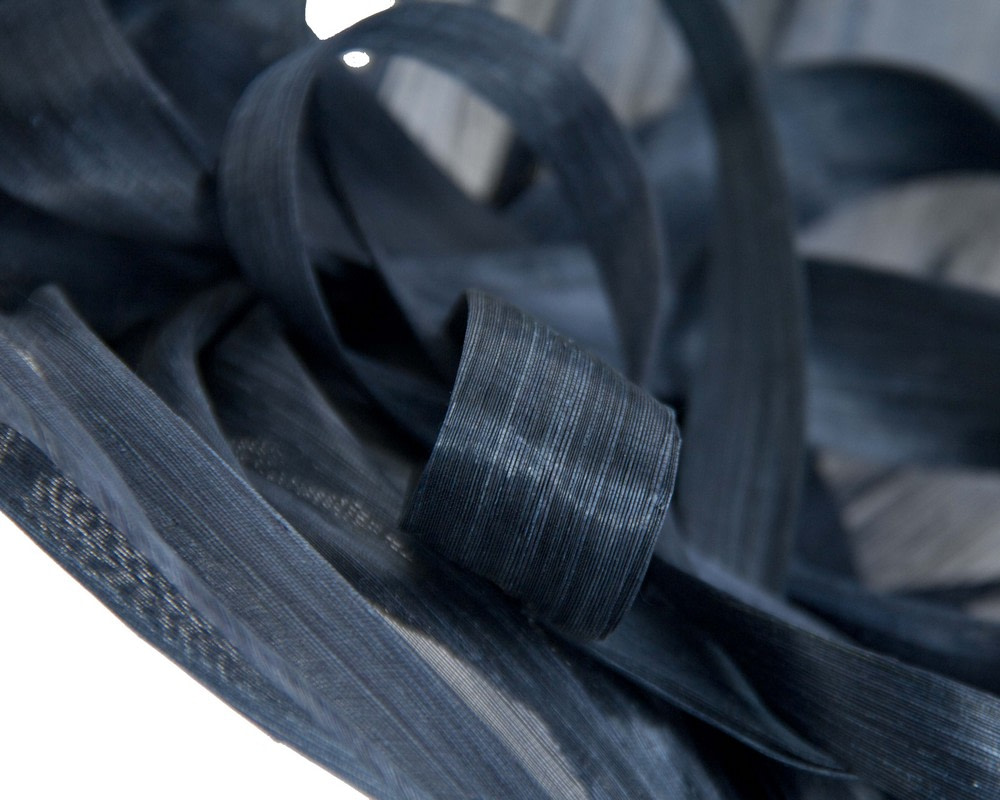 Large navy silk abaca heart fascinator - Hats From OZ UK Large navy silk abaca heart fascinator - Image 4