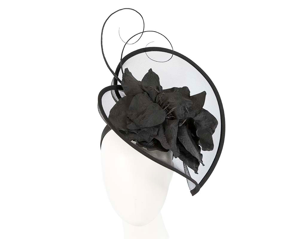 Large black flower heart fascinator - Hats From OZ UK