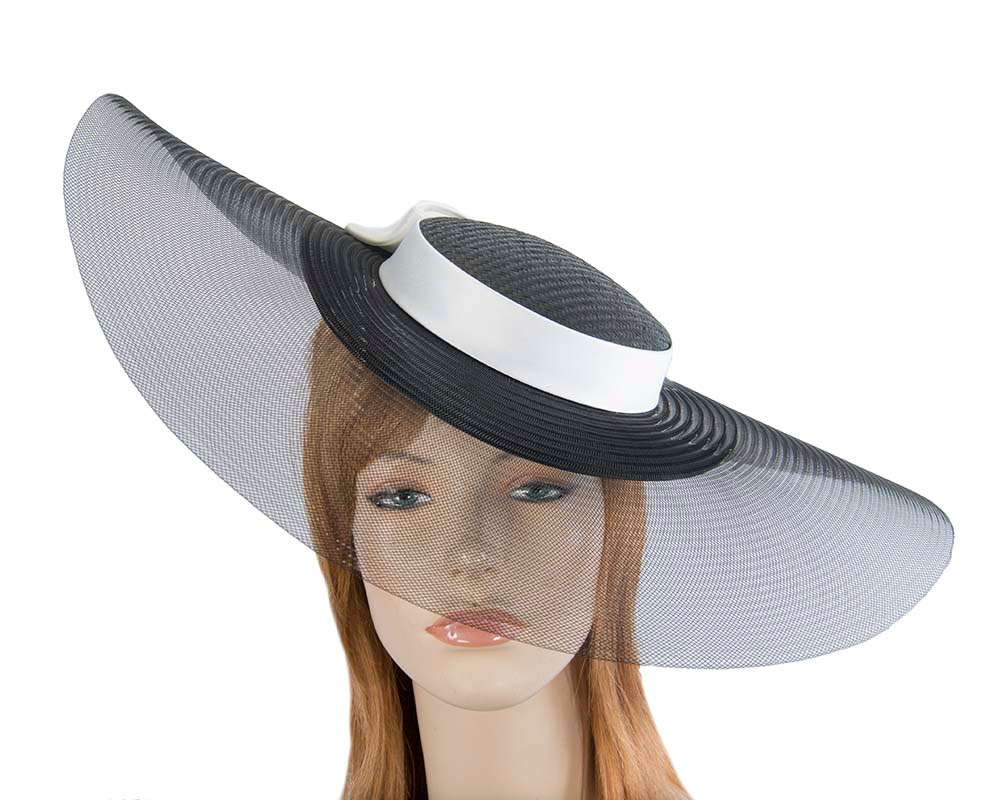 Bespoke black & white wide brim boater hat - Hats From OZ UK