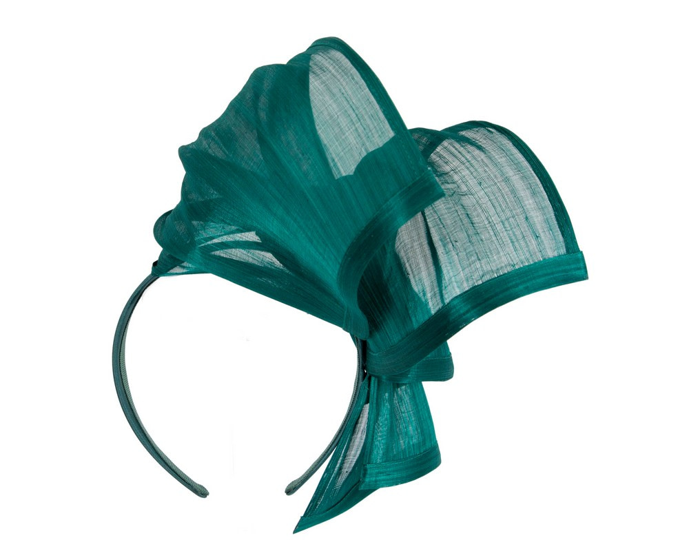 Bespoke teal silk abaca racing fascinator by Fillies Collection - Hats From OZ UK Bespoke teal silk abaca racing fascinator by Fillies Collection - Image 4