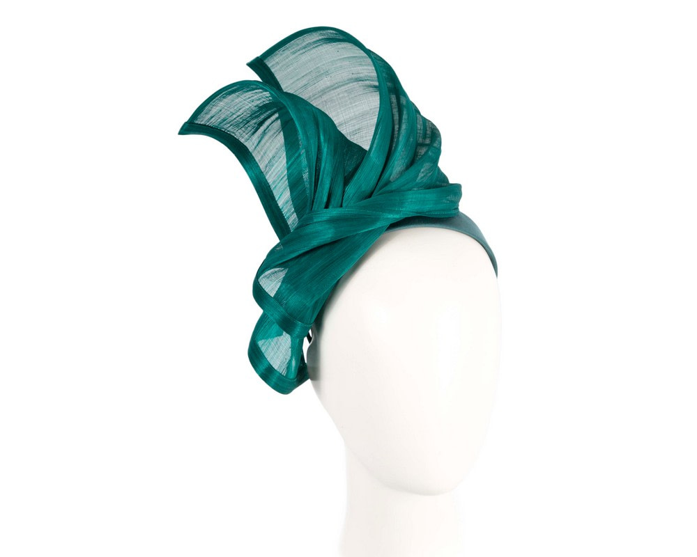 Bespoke teal silk abaca racing fascinator by Fillies Collection - Hats From OZ UK | S222TE Bespoke teal silk abaca racing fascinator by Fillies Collection - Hats From OZ UK